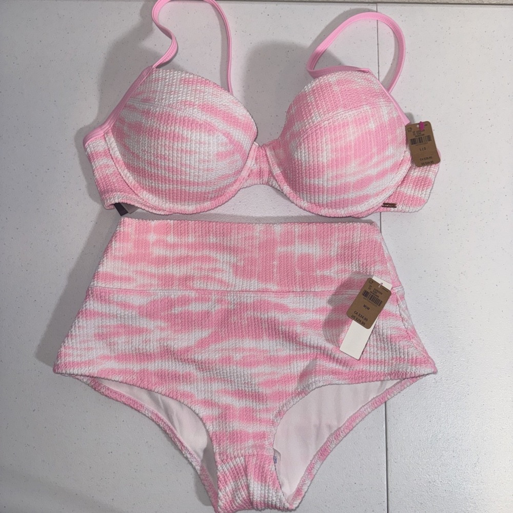 Victoria's Secret Pink Tie Dye Bikini Set Large Top M High Waisted Bottoms NWT